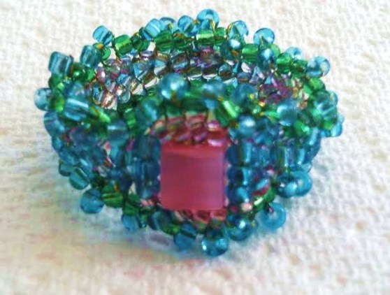 Pink Cube crystal bead ring